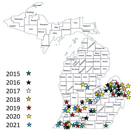 2015 to 2021 planting rate trial locations